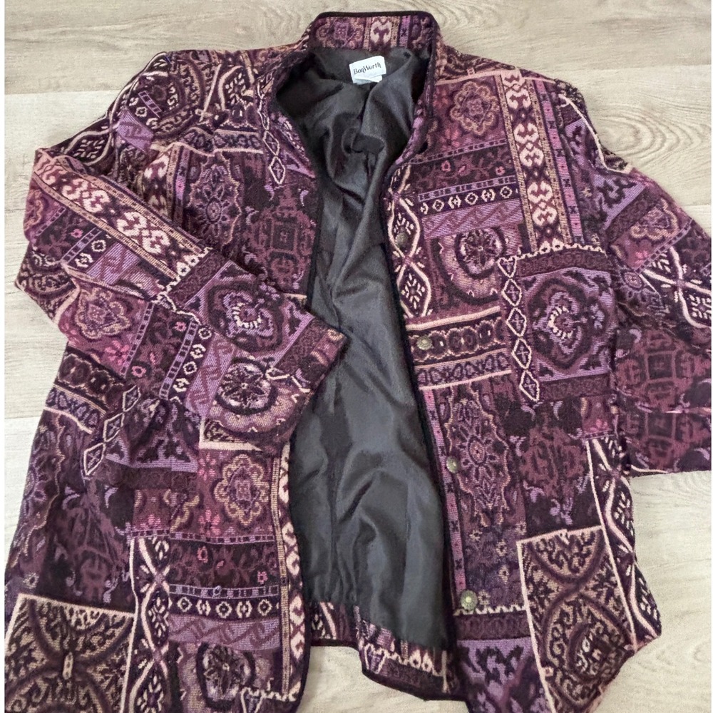BonWorth Womens Purple Tapestry Jacket Medallion Pattern Button Front Medium
